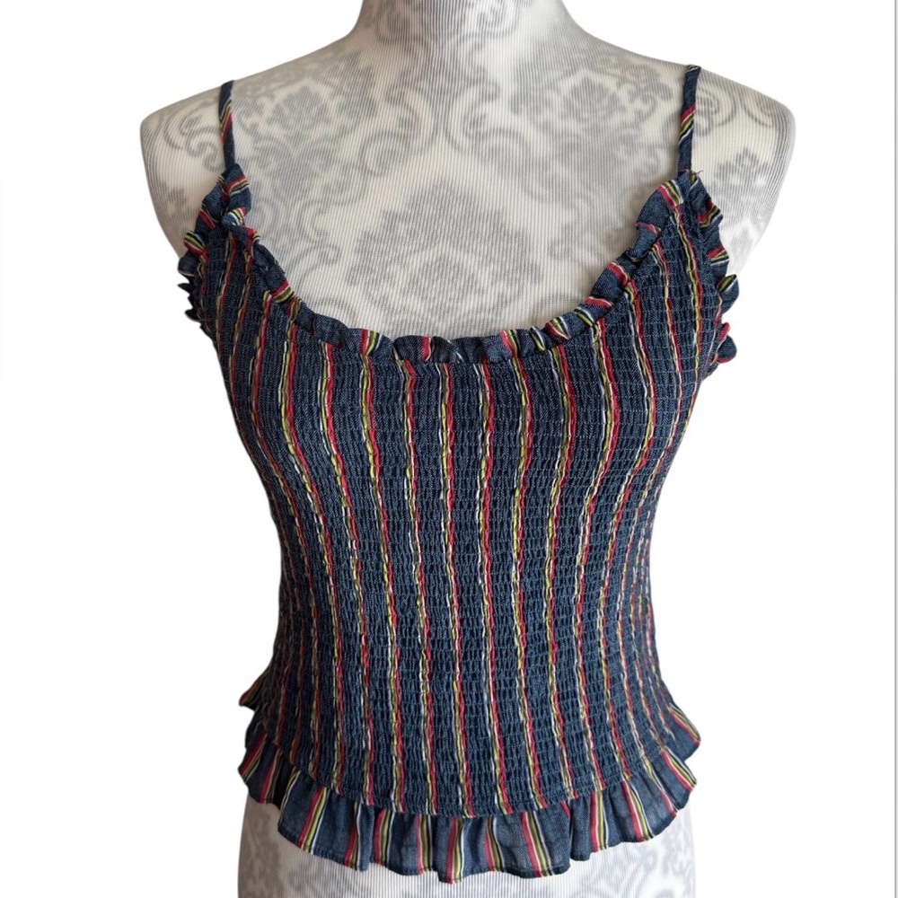 Wild Honey Multicolor Striped Ruffle Camisole Blue Striped Size Large EUC